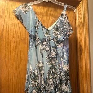 Floral Ruffle Dress in Blue and Black